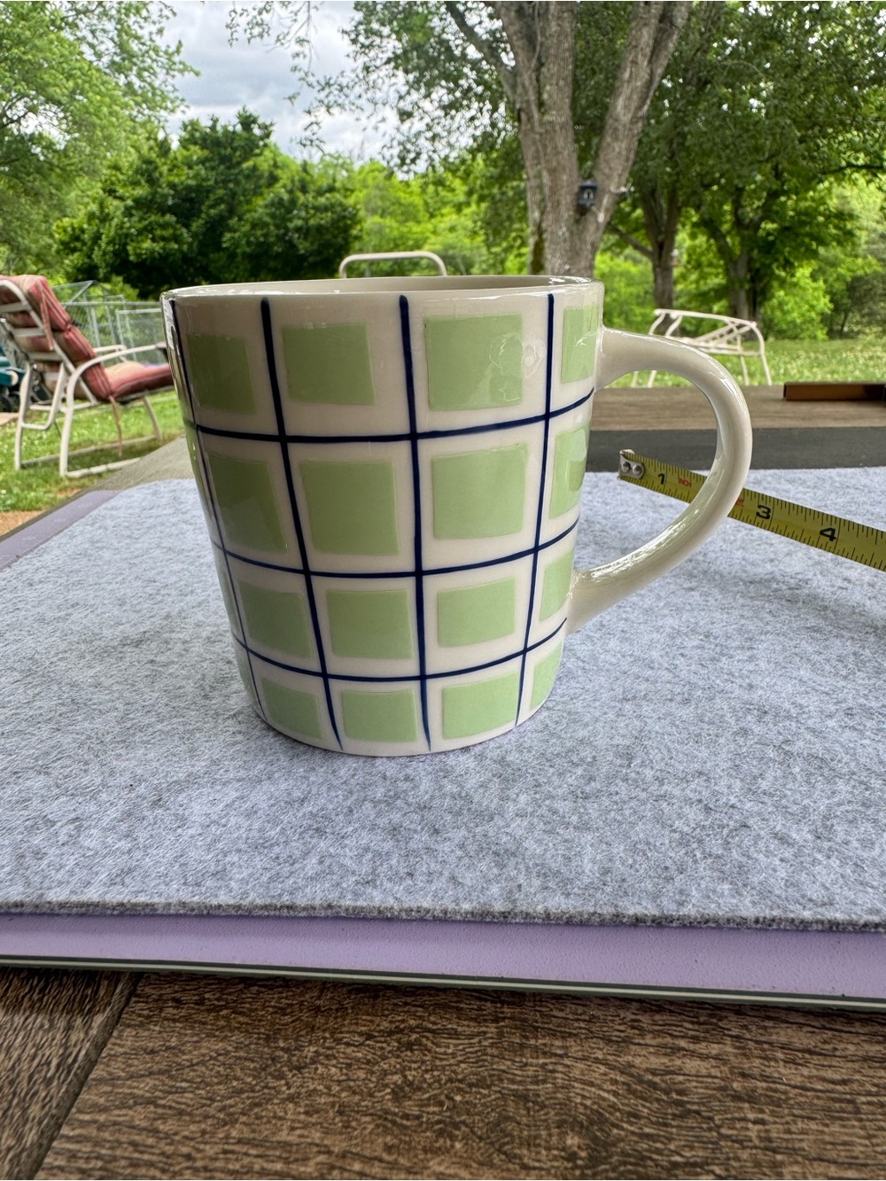 Starbucks Barista 2003 Green Check Square Ceramic Coffee Mug